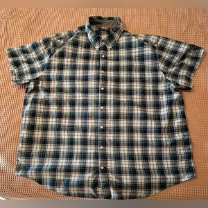 Men’s 3XB Cotton Buttondown Roundtree & Yorke Blue Plaid Shirt Short Sleeves